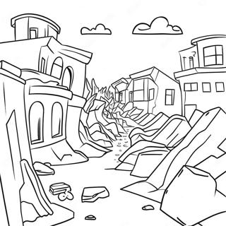 Destructive Earthquake Scene Coloring Page 21532-17316