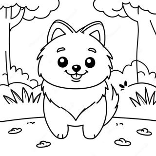 Fluffy Pomeranian Playing In The Park Coloring Page 21542-17323