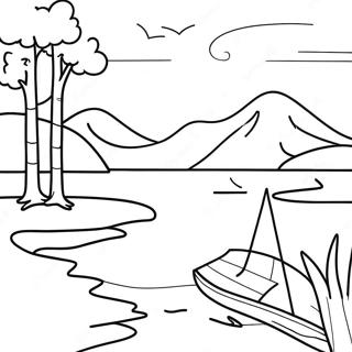 Calm Lake Sunset Coloring Page 21582-17369