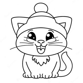 Playful Christmas Cat With Santa Hat Coloring Page 21672-17430