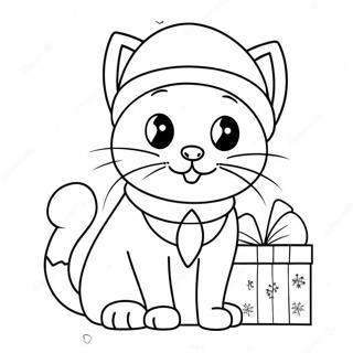 Playful Christmas Cat With Santa Hat Coloring Page 21672-17431