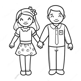 Cute Couple Holding Hands Coloring Page 21872-17581