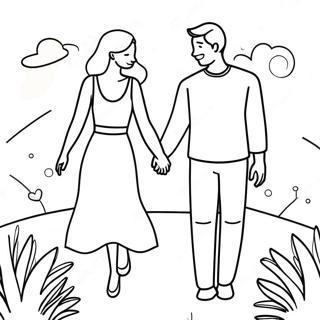 Cute Couple Holding Hands Coloring Page 21872-17582