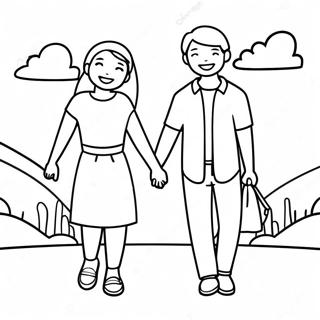 Cute Couple Holding Hands Coloring Page 21872-17583