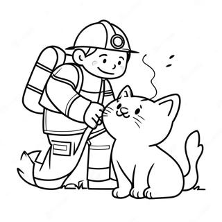 Brave Firefighter Saving A Cat Coloring Page 2192-1793