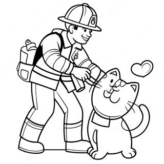 Brave Firefighter Saving A Cat Coloring Page 2192-1796