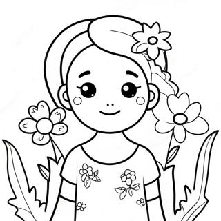 Cute Girl With Flowers Coloring Page 21941-17633