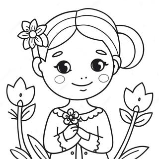 Cute Girl With Flowers Coloring Page 21941-17636