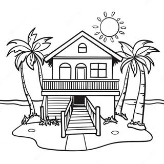 Beach House With Palm Trees Coloring Page 21951-17650