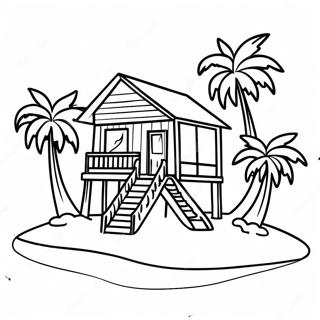 Beach House With Palm Trees Coloring Page 21951-17651