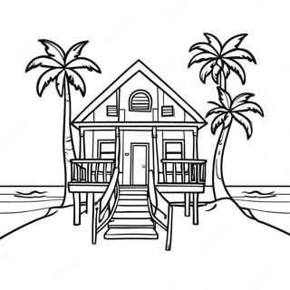 Beach House With Palm Trees Coloring Page 21951-17652