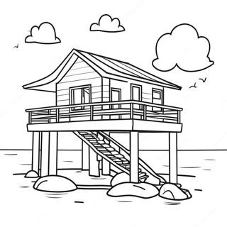 Cozy Beach House At Sunset Coloring Page 21952-17648