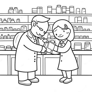 Cute Pharmacist Helping Customer Coloring Page 22152-17810