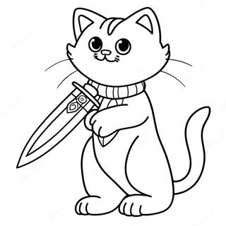 Majestic Warrior Cat With Sword Coloring Page 22282-17917