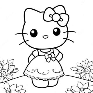 Hello Kitty In A Cute Dress Coloring Page 22692-18233