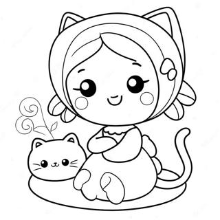 Kawaii Girl With Cute Cat Coloring Page 2281-1867