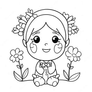 Cute Aunt With Flowers Coloring Page 23042-18510