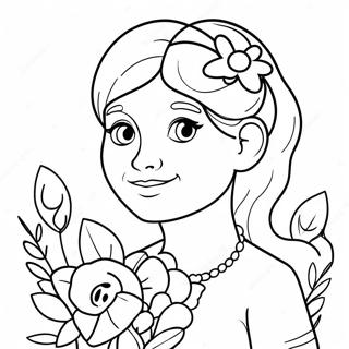 Cute Aunt With Flowers Coloring Page 23042-18511