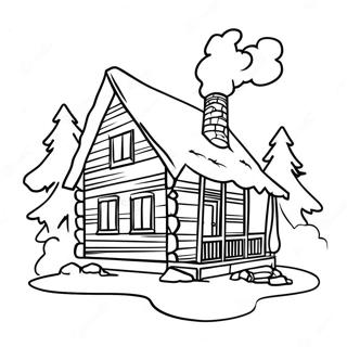 Cozy Log Cabin With Smoke From Chimney Coloring Page 23202-18641