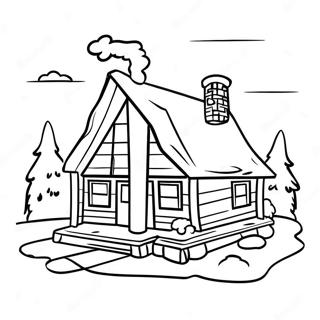 Cozy Log Cabin With Smoke From Chimney Coloring Page 23202-18643