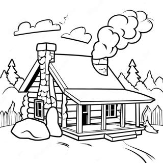 Cozy Log Cabin With Smoke From Chimney Coloring Page 23202-18644