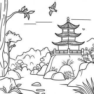 Elegant Chinoiserie Landscape Coloring Page 23312-18726