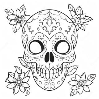 Creepy Skull With Flowers Coloring Page 23482-18866