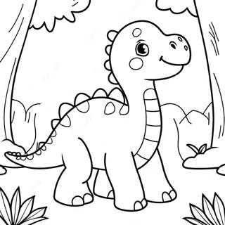 Cute Brontosaurus In A Forest Coloring Page 23512-18889