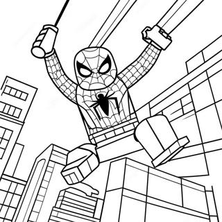 Lego Spiderman Swinging Through The City Coloring Page 2362-1933