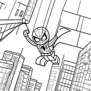 Lego Spiderman Swinging Through The City Coloring Page 2362-1936