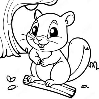 Cute Chipmunk Sitting On A Log Coloring Page 23642-18993