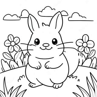 Cute Chinchilla In A Flower Field Coloring Page 23692-19032