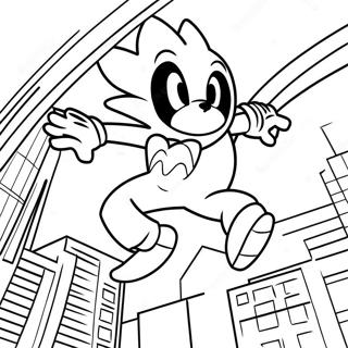 Sonic Spiderman Swinging Through City Coloring Page 23822-19137