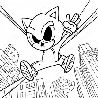 Sonic Spiderman Swinging Through City Coloring Page 23822-19138