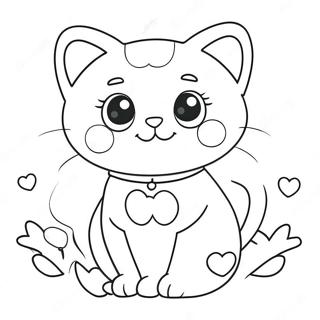 Cute Cat Valentine With Hearts Coloring Page 24062-19333