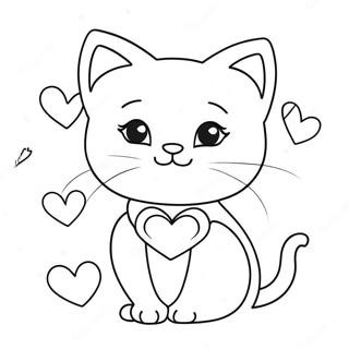 Cute Cat Valentine With Hearts Coloring Page 24062-19334