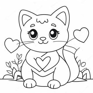 Cute Cat Valentine With Hearts Coloring Page 24062-19335