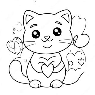 Cute Cat Valentine With Hearts Coloring Page 24062-19336