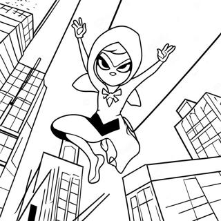 Spider Gwen Swinging Through City Coloring Page 24262-19490