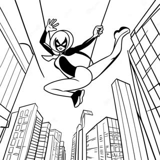 Spider Gwen Swinging Through City Coloring Page 24262-19491