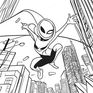 Spider Gwen Swinging Through City Coloring Page 24262-19492