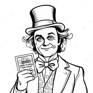 Charming Willy Wonka With Golden Ticket Coloring Page 2452-2011