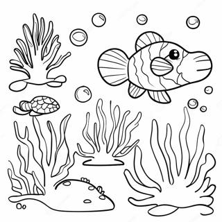 Colorful Coral Reef With Seaweed Coloring Page 24632-19784