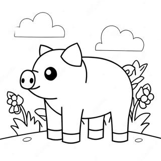 Cute Minecraft Pig With Flowers Coloring Page 24812-19930