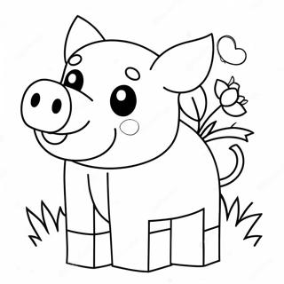 Cute Minecraft Pig With Flowers Coloring Page 24812-19932