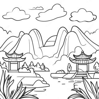 Colorful Asian Landscape Coloring Page 24942-20033