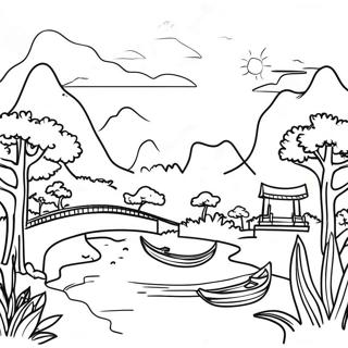 Colorful Asian Landscape Coloring Page 24942-20035