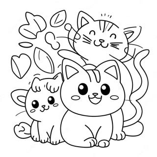 Cute Cat With Playful Kittens Coloring Page 24981-20061