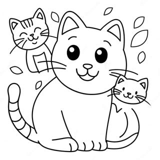 Cute Cat With Playful Kittens Coloring Page 24981-20062