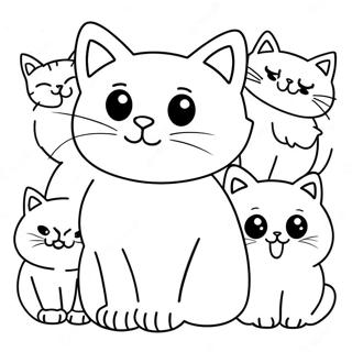 Fluffy Cat And Adorable Kittens Coloring Page 24982-20067